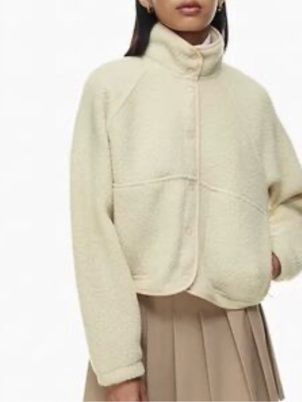 Sunday Best Mockneck Fuzzy Zip-Up Aritzia Sz S Beige Jl26
